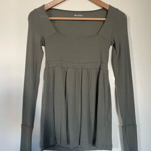 Hollister Olive Long Sleeve Babydoll Top